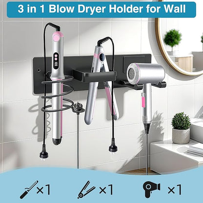 Dovyn Blow Dryer Holder Wall Mount, 3 in 1 Bathroom Hair Tool Organizer - Image 4