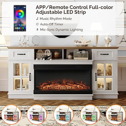 Bonnlo Fireplace TV Stand for 80 Inch TVs, LED Lighting, Media Console for - Image 3