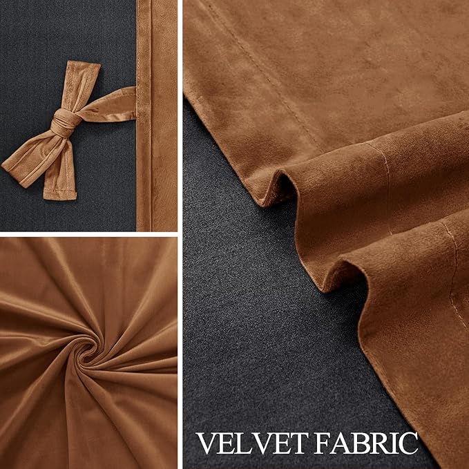 JIUZHEN Gold Brown Velvet Curtains 84 inches Blackout Curtains - Image 5
