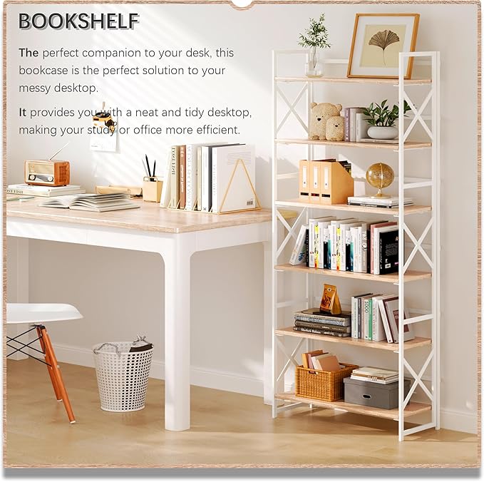 4NM 6 Tiers No Assembly Book Shelves, 61.8" H Folding Bookshelf Bookcase Open - Image 3