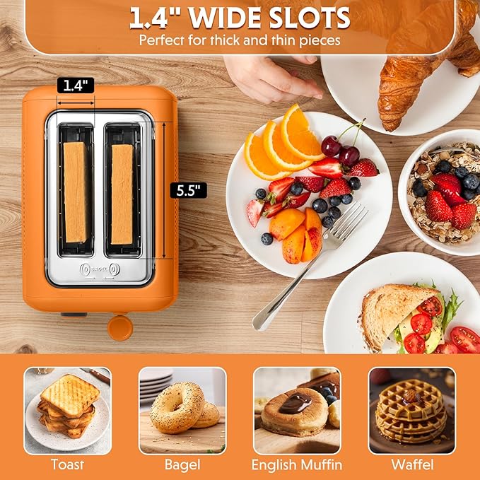 BUYDEEM DT620 2-Slice Toaster, Extra Wide Slots, Retro Stainless Steel - Image 4