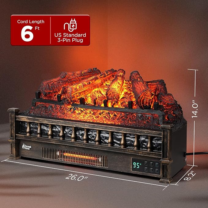 TURBRO Eternal Flame 26 in. WiFi Infrared Quartz Electric Fireplace Log Heater - Image 4