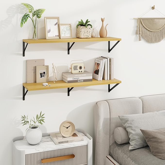 Axeman Deep Floating Shelves | 36 Inch Oak Wall Shelves Set of 2 | 10 Inch Deep - Image 2