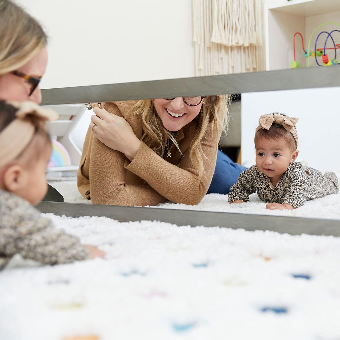 ECR4Kids Double-Sided Wooden Bi-Directional Mirror, Montessori, Grey Wash | Durable birch, GREENGUARD Gold Certified, shatter-resistant mirror, anti-tip feet, vertical & horizontal use, classroom/home