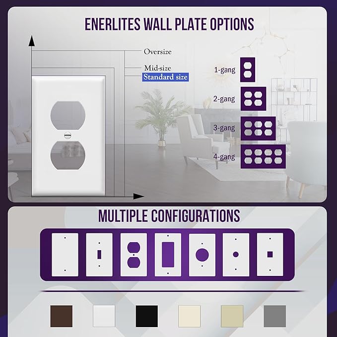 Enerlites 8821-W Duplex Receptacle Outlet Wall Plate, Standard Size 1-Gang - Image 5