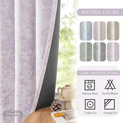 Beauoop Purple Floral Jacquard Blackout Curtains 84 Inches Long 2 Panels - Image 9