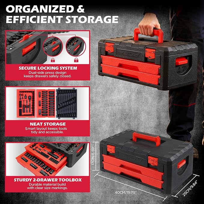 Premium 132-Piece Mechanics Tool Set, SAE/Metric 1/4" & 3/8" Drive Socket Set - Image 6