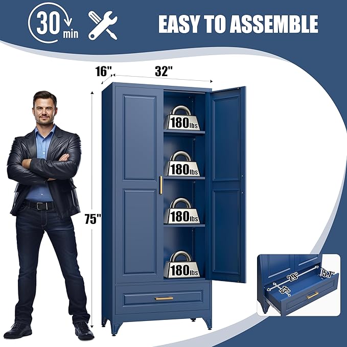 75" Tall Metal Storage Cabinet, Kitchen Pantry Storage Cabinets - Image 3