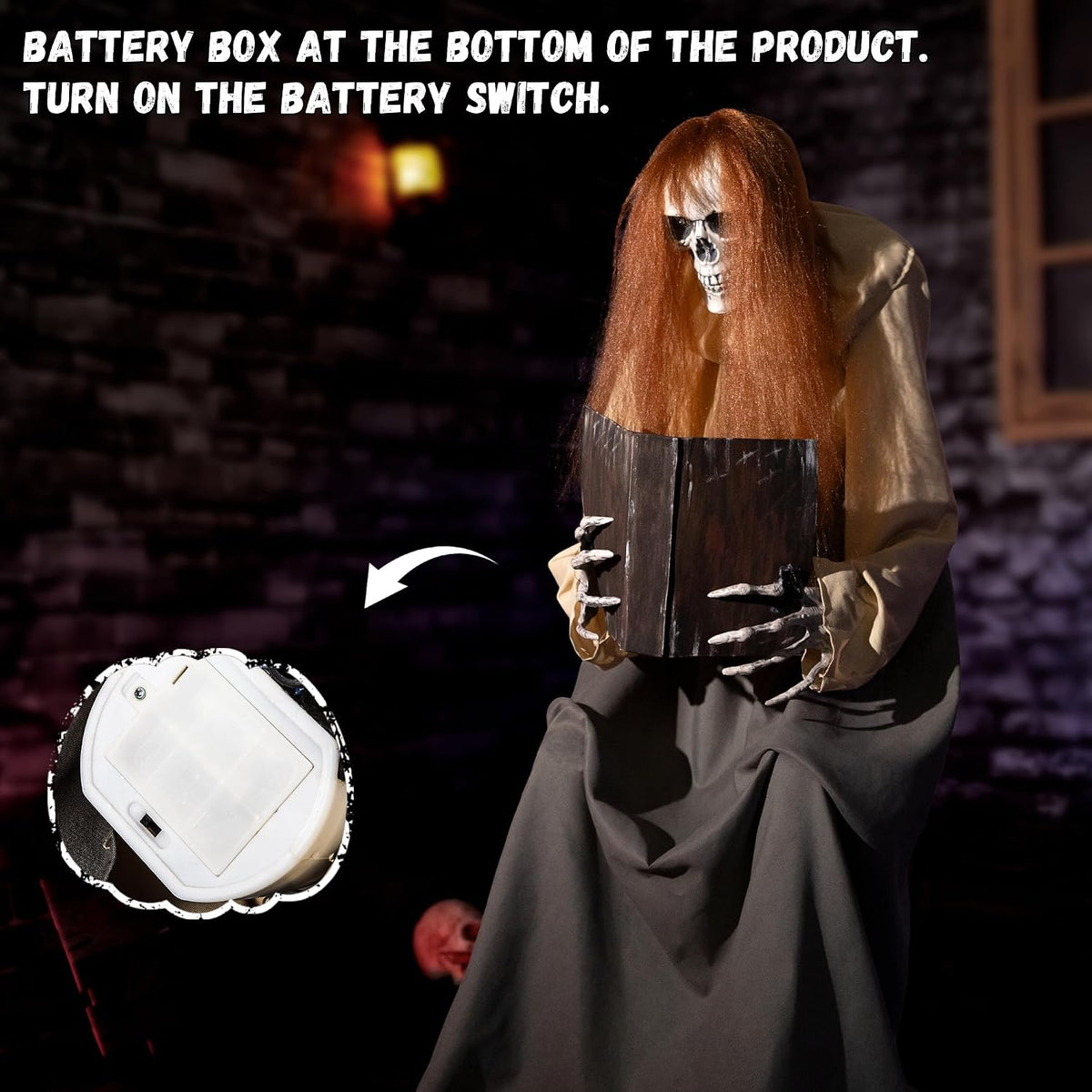 Halloween Animatronics Sitting Skeleton Ghost Decorations, 51'' Anima...