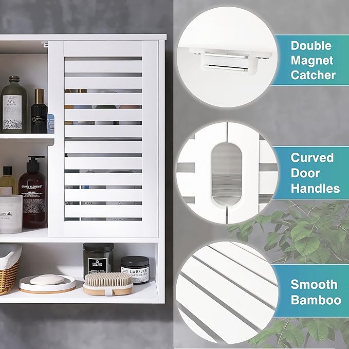 SMIBUY Bathroom Cabinet Wall Mounted, Bamboo Over-The-Toilet Storage Organizer - Image 6
