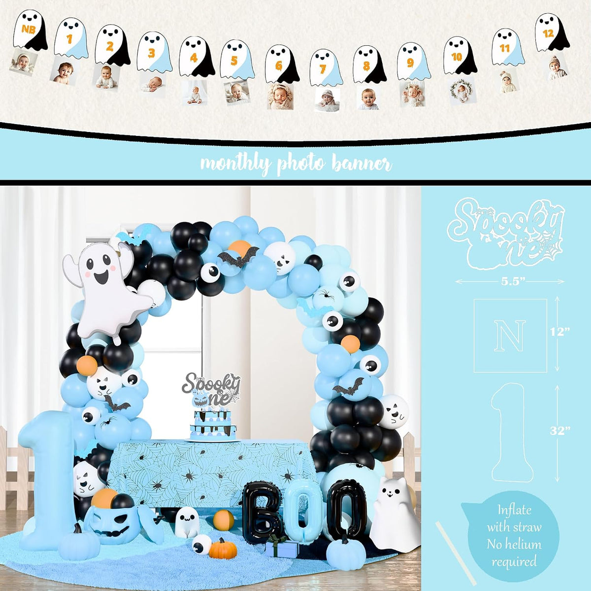Halloween 1st Birthday Party Decorations,Spooky One Birthday Supplies Decor