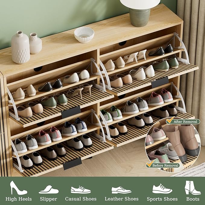 Shoe Cabinet Storage with 4 Flip Drawers, Narrow Hidden Shoe Organizer Cabinet - Image 6