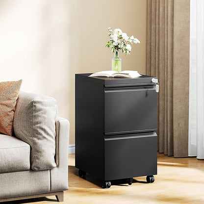 MIIIKO 2 Drawer File Cabinet on Wheels, Home Office Mobile File Drawers Under - Image 7