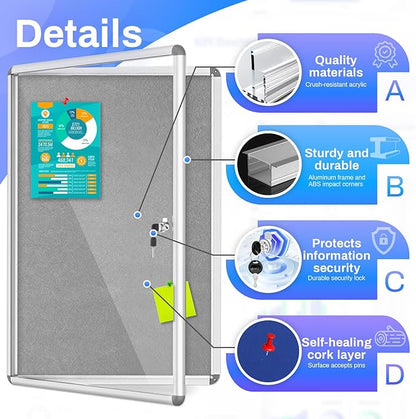 Magula 36"x24" Enclosed Bulletin Board Tamper-Proof Dispaly Case, Aluminium - Image 4