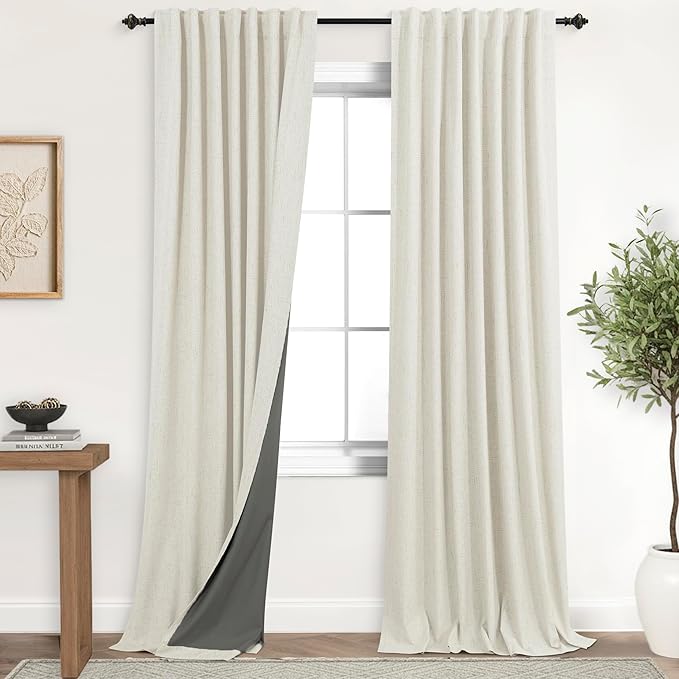 KOUFALL 100 Inch Curtains Long, 52 in Wide, Cream Ivory by KOUFALL