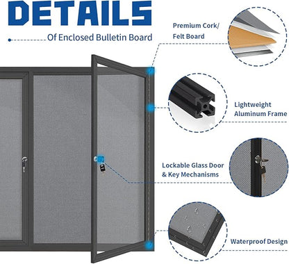 Enclosed Bulletin Board Lockable, Double-Door Weatherproof Outdoor Noticeboard - Image 3