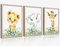 Baby Safari Nursery Wall Decor - Set of 3 Pictures Cute Animal Wall Prints on Canvas Jungle Nursery Safari Decor gifts for Baby Boys and Girls Room, Framed Wall Art (Framed 12 x16in)