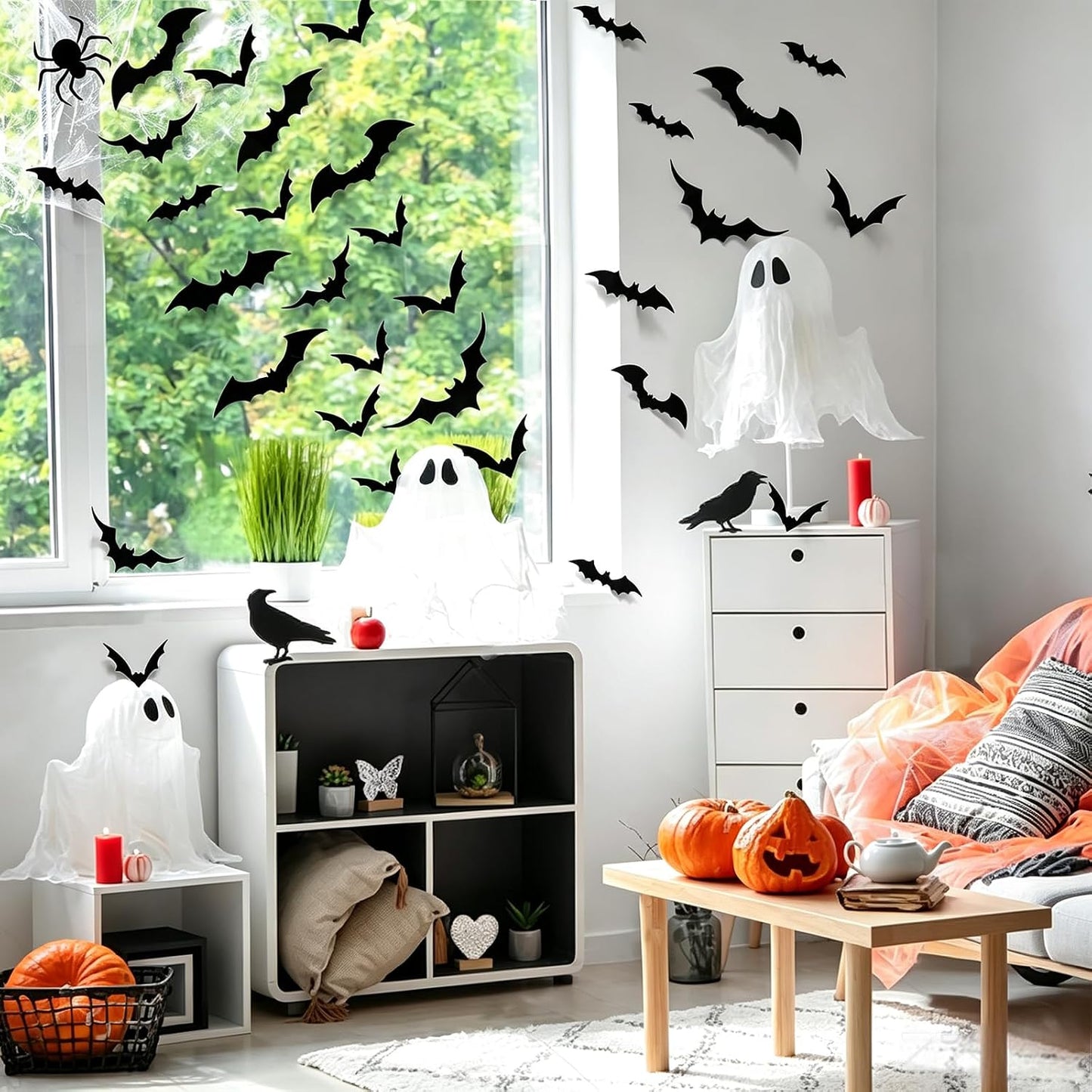 LUDILO 100Pcs Bats Halloween Decorations: Halloween Bats Wall Décor Sticker | PVC 3D Bats Wall Stickers, Scary Halloween Party Decorations Indoor Outdoor, DIY Home/Window/Door/Décor, Fall Décor