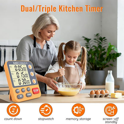 MOSTRUST Digital Dual Kitchen Timer, 3 Channels Countdown Triple Timer - Image 2