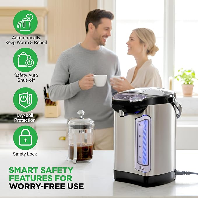 NutriChef Electric Water Boiler and Warmer - 5L/5.28 Qt Stainless Steel Hot - Image 5
