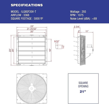 iLiving ILG8SF20V-T 20 inch Shutter Exhaust Attic Garage Grow, Ventilation Fan - Image 6