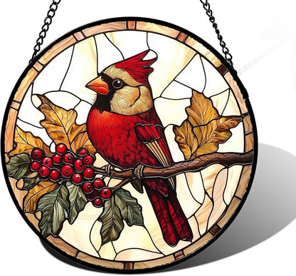 DASTOLL Stained Glass Window Hanging, Birds on a Branch Cardinal Sun Catchers by DASTOLL