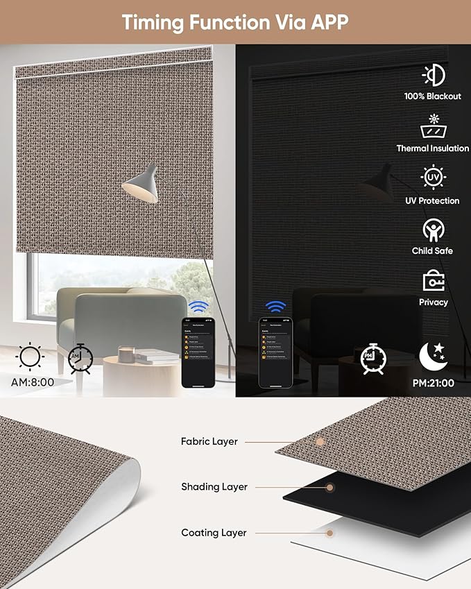 Kincmo Motorized Blinds with Remote, 100% Blackout Motorized Roller Shades Work - Image 4