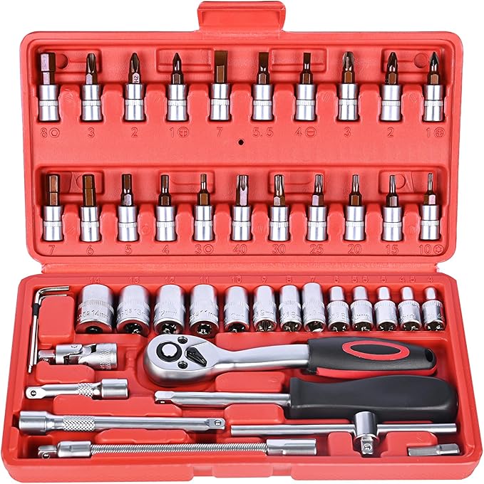 Egofine 46 Pieces 1/4 inch Drive Socket Ratchet Wrench Set, by Egofine