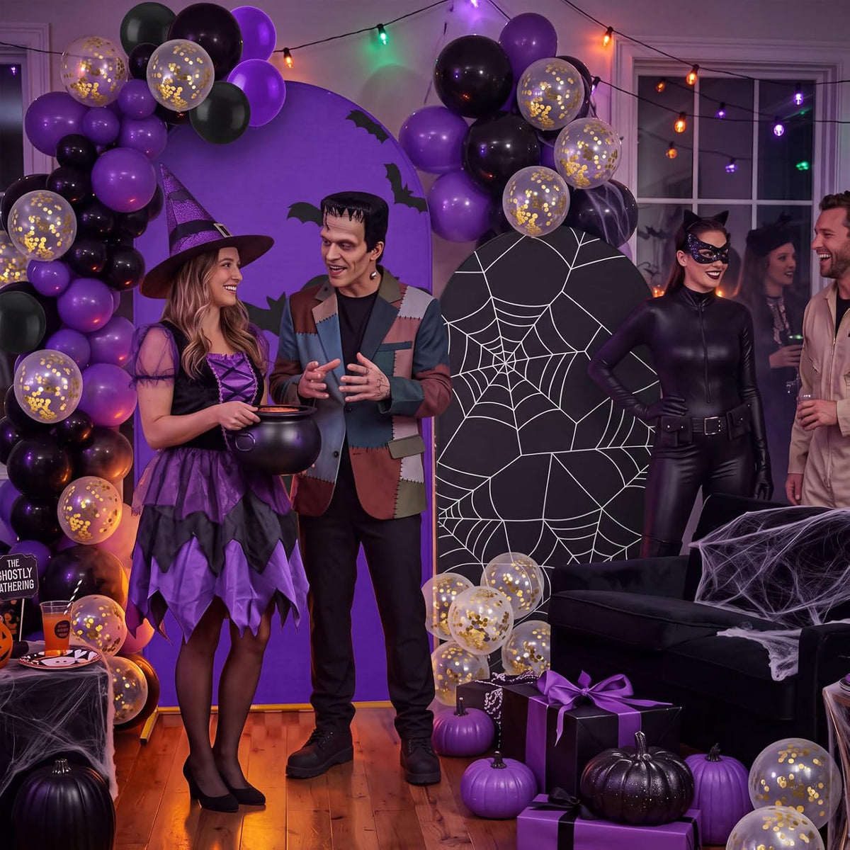 Purple 131 Pcs Arch Backdrop Cover with Balloons, Halloween
