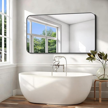 Black Bathroom Mirror, 66x36 inch Aluminum Metal Frame Rectangular Vanity Mirror - Image 3