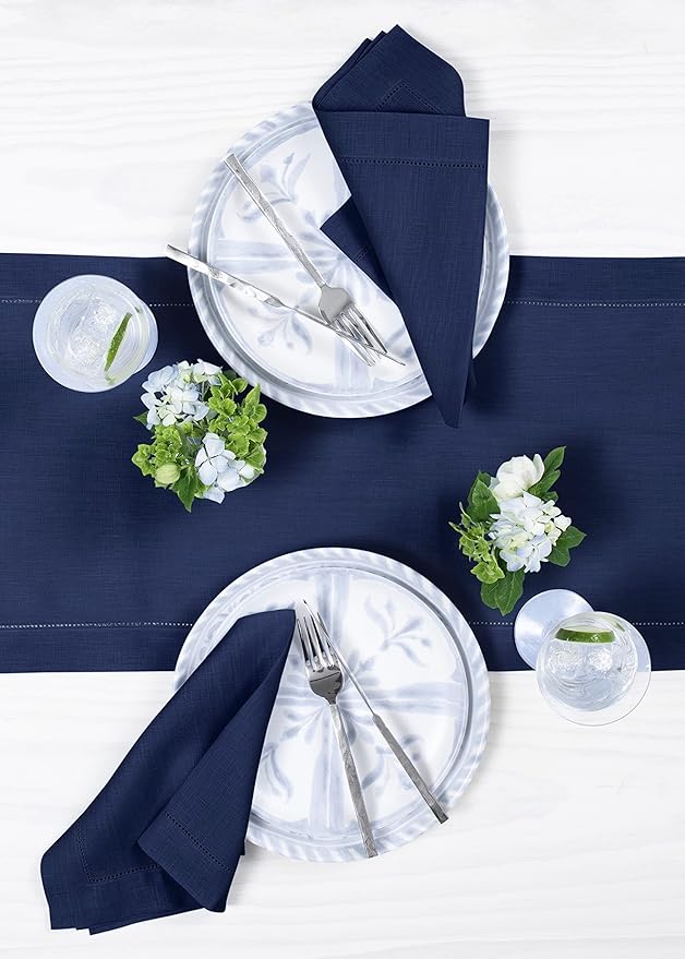 Solino Home Linen Navy Blue Table Runner 48 Inches - Classic Hemstitch, 100% ...