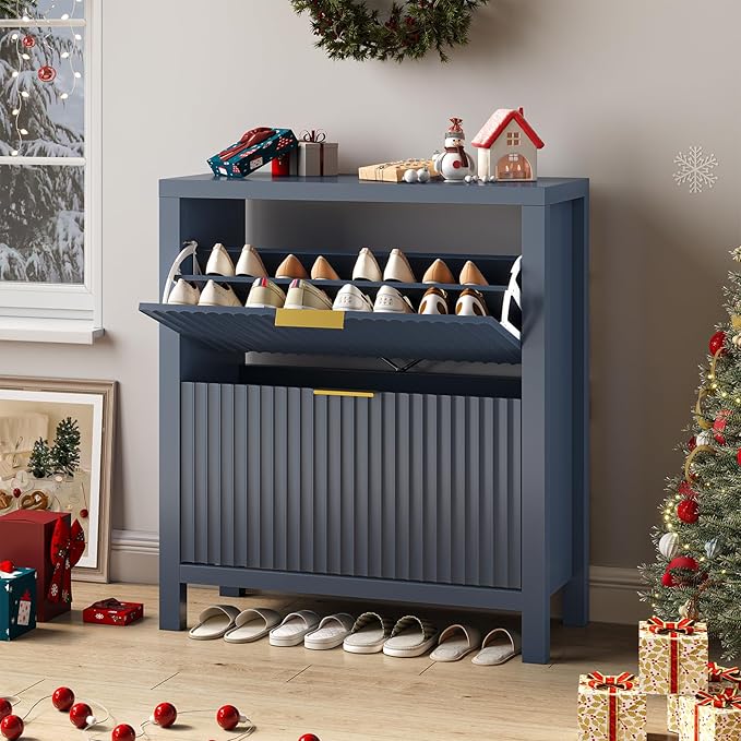 Shoe Cabinet Storage for Entryway, Fluted Shoe Cabinet - Image 8