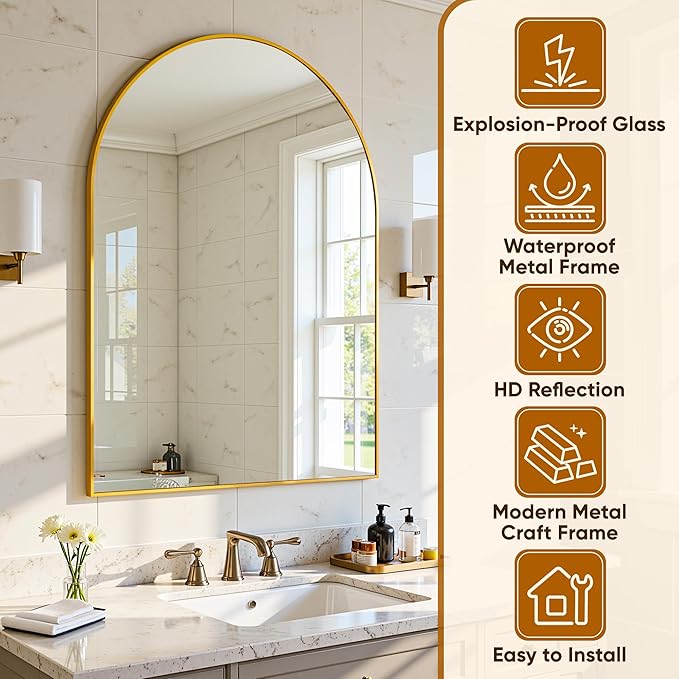 Arched Mirror 24"x36", Bathroom Mirror, Wall Mounted Vanity Mirror - Image 4