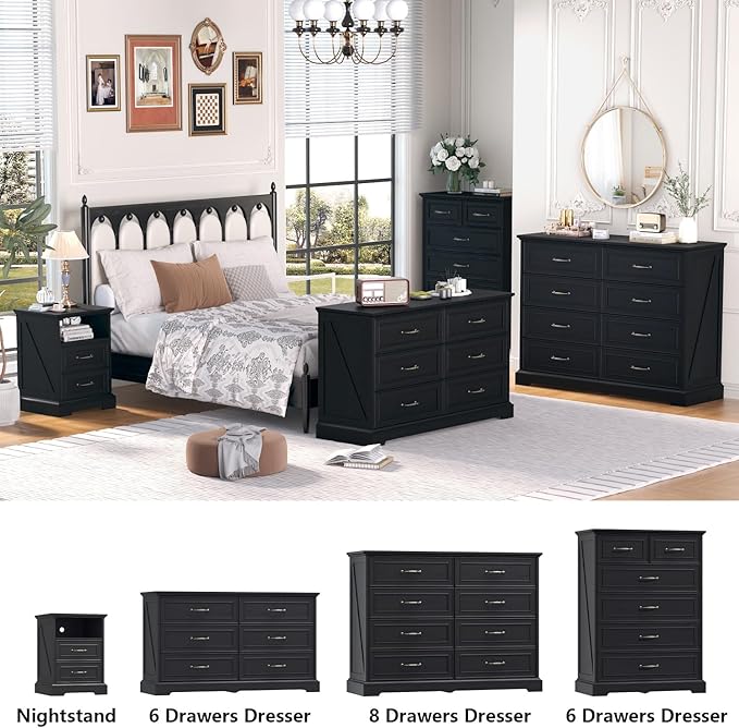 Nightstand with Charging Station Set of 2, Farmhouse Wood Small Dresser - Image 6