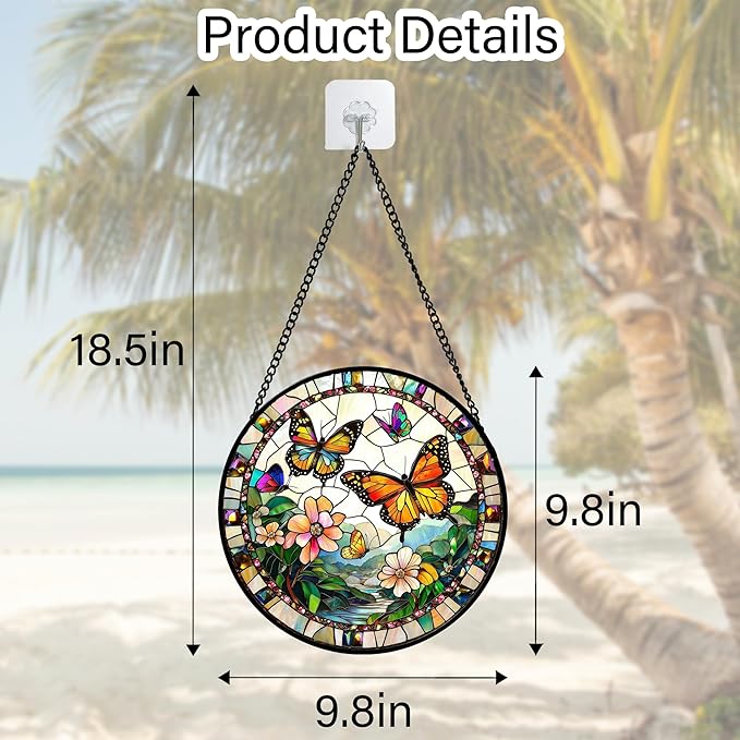 DASTOLL Stained Glass Window Hanging, Butterflies Flying in The Sky Suncatcher - Image 5