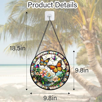 DASTOLL Stained Glass Window Hanging, Butterflies Flying in The Sky Suncatcher - Image 5