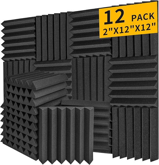 Acoustic Foam Panels 12 Pack 2" x 12"x 12" Saiqiang Soundproofing by Saiqiang