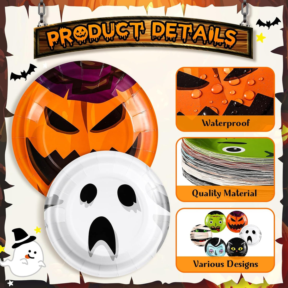 Jingmore 240 Pcs Halloween Party Supplies Dessert Plates Cups, Napkins