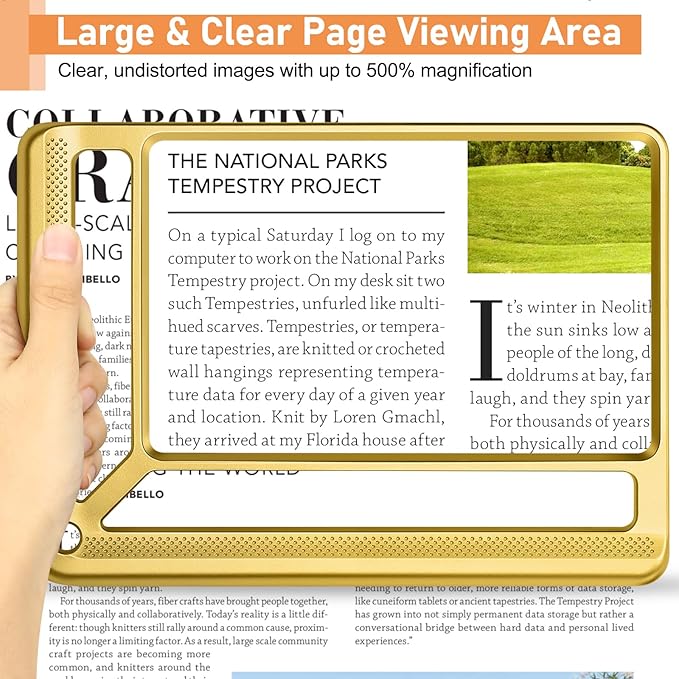 5X Full Page Magnifying Glass for Reading, Lightweight Rectangular Magnifier - Image 2
