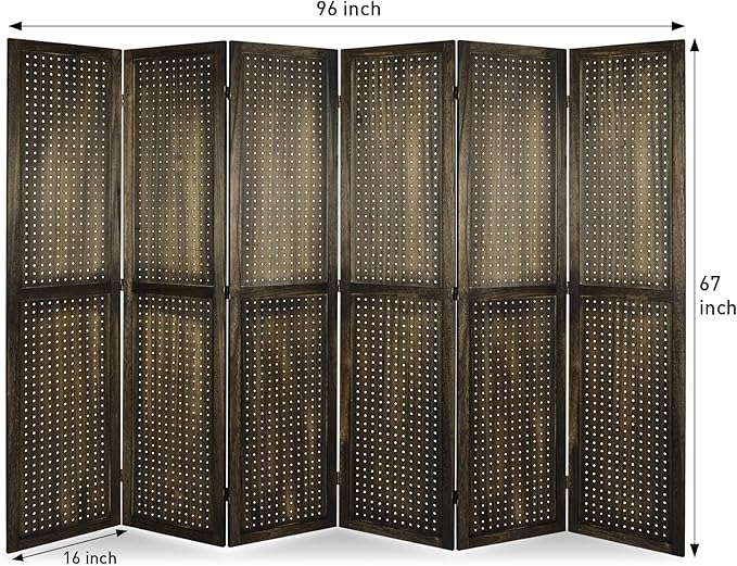 ECOMEX 6 Panel Room Divider, 5.6Ft Pegboard Display Wooden Room Divider Folding - Image 6