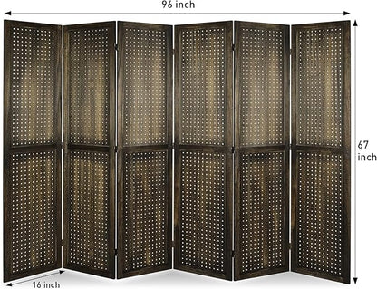ECOMEX 6 Panel Room Divider, 5.6Ft Pegboard Display Wooden Room Divider Folding - Image 6