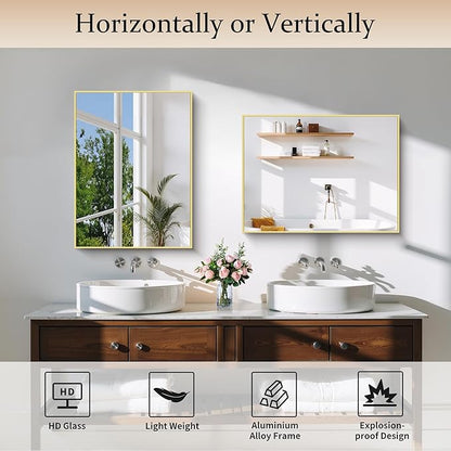 Gold Bathroom Mirror for Wall, 18x24 Inch Rectangle Mirror - Image 4