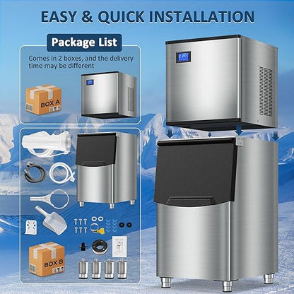 Commercial Ice Maker Machine 500LBS/24H 360LBS Ice Bin LCD Touch Screen Self - Image 7