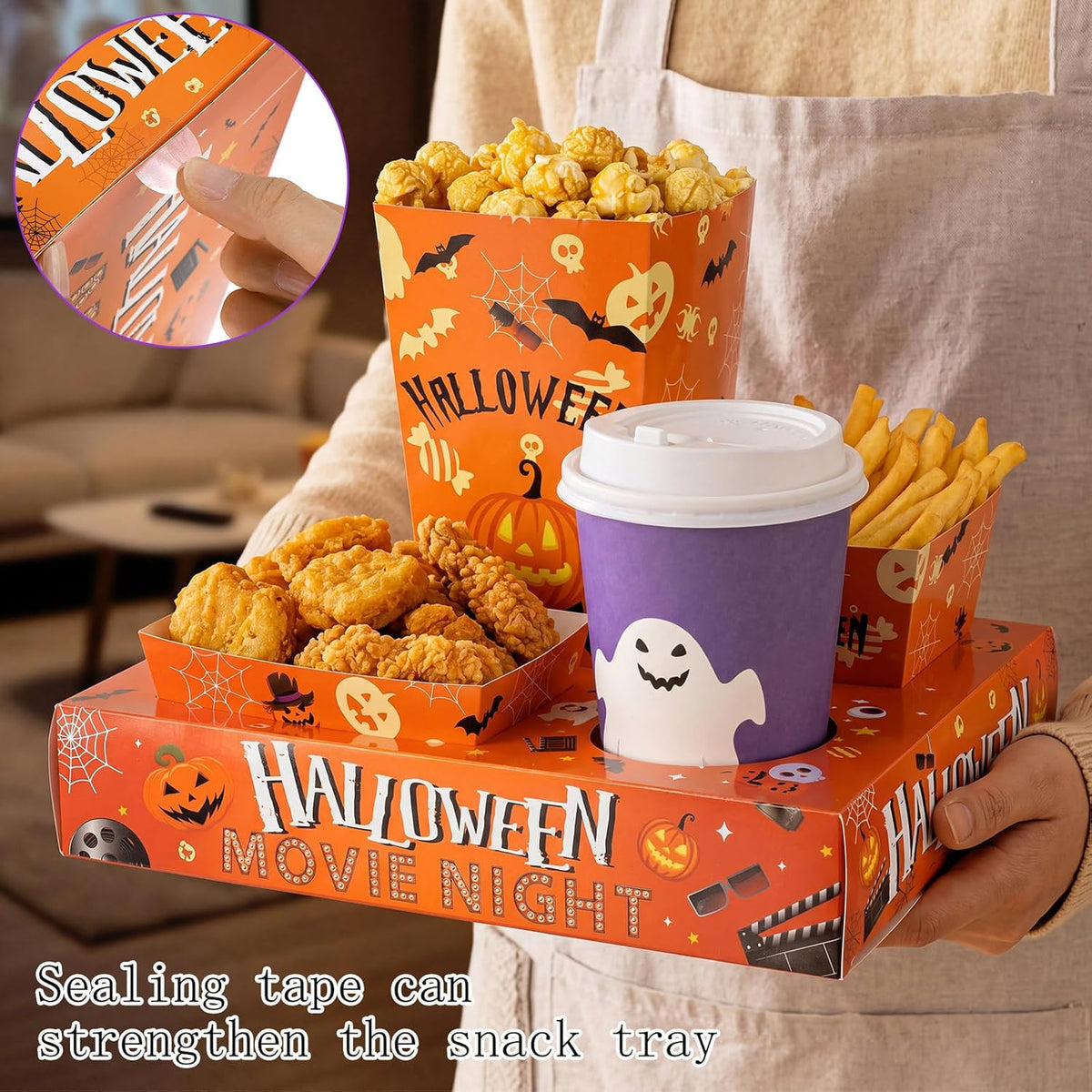 Bokon 172 Pcs/ 24 Sets Halloween Movie Night Snack Trays Supplies