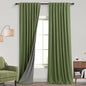 KOUFALL 102 Inch Long Curtains Linen Blackout Green Pleated Boho Curtains by KOUFALL
