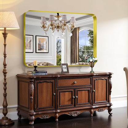 CIRCUMI Gold Bathroom Mirror, Rounded Corner, Tempered Glass, Large Mirror - Image 2