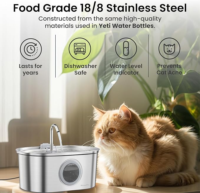PawsPik SS-01 Stainless Steel Faucet-Design Cat Fountain 108.2 oz. - Image 2