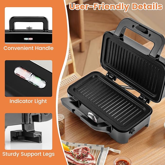 BECOMFORT 3 in 1 Waffle Maker, Sandwich Press w/3 Removable Non-stick Plates - Image 5