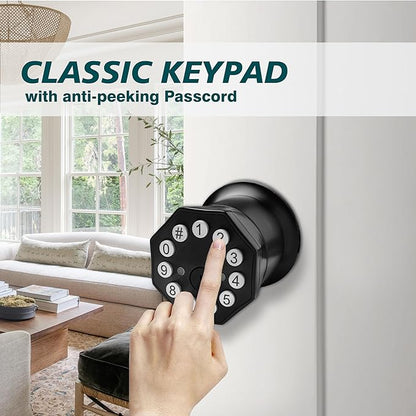 Black Door Knobs with Digital Keypad Lock, Electronic Door Lock with Handle - Image 3