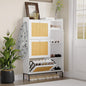 Rattan Wooden Shoe Cabinet, Freestanding 3-Flip Drawer Shoe Storage Organizer by Unknown